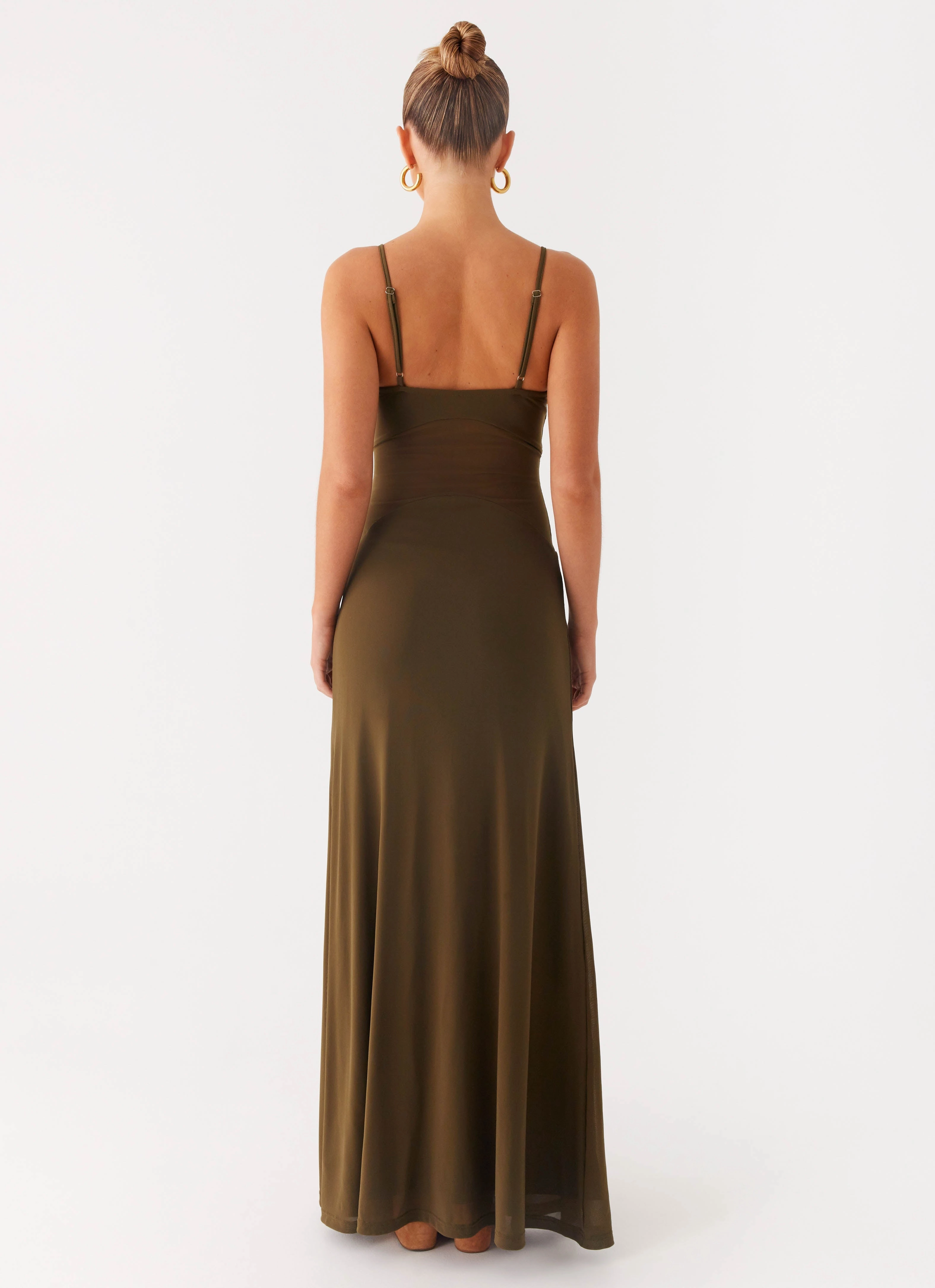 Starfall Maxi Dress - Khaki Date-Night Structured Fit