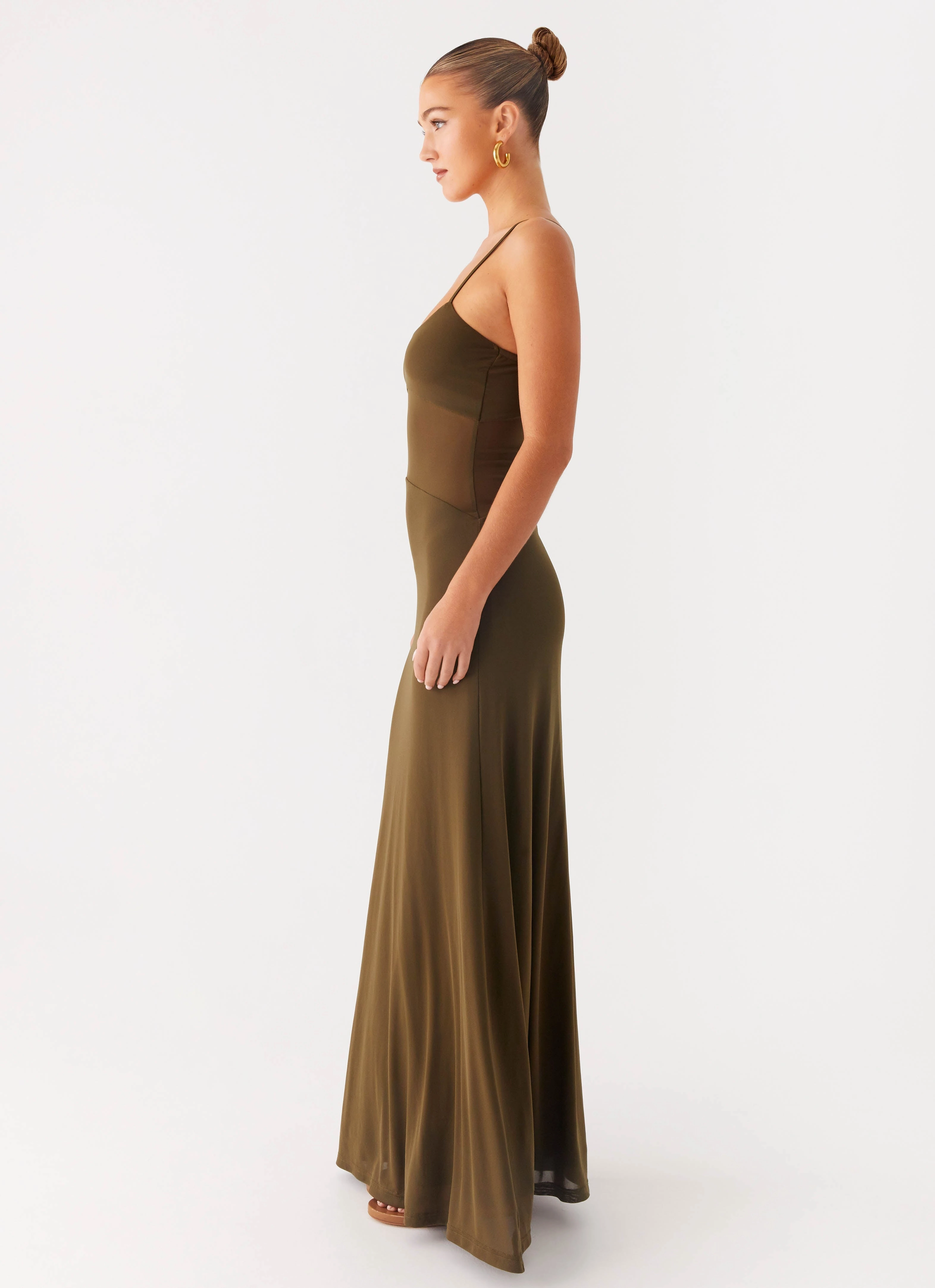 Starfall Maxi Dress - Khaki Detachable-Detail Refined Stitch