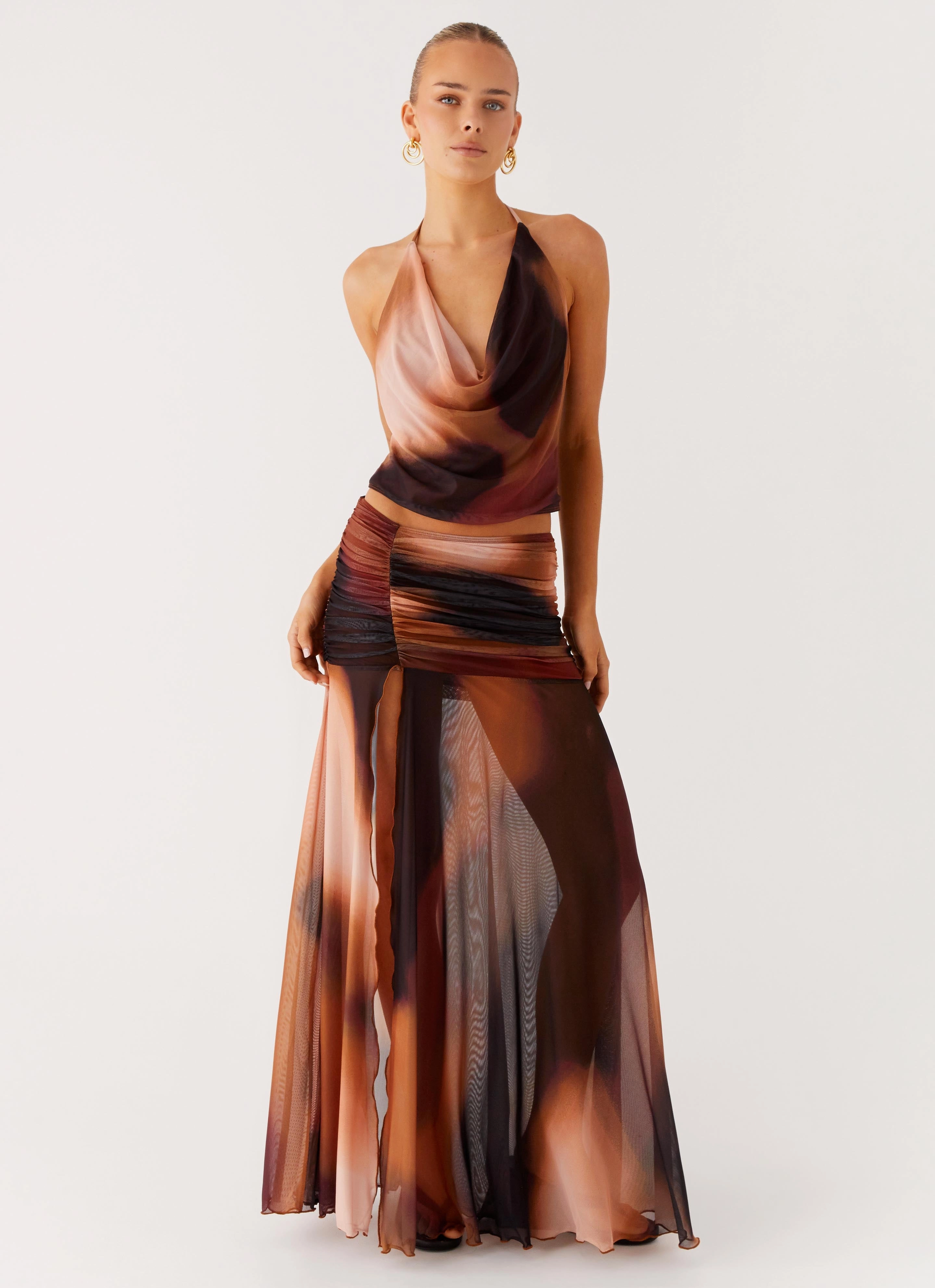 Warm Fabric Stargazer Mesh Cowl Top - Black Gradient