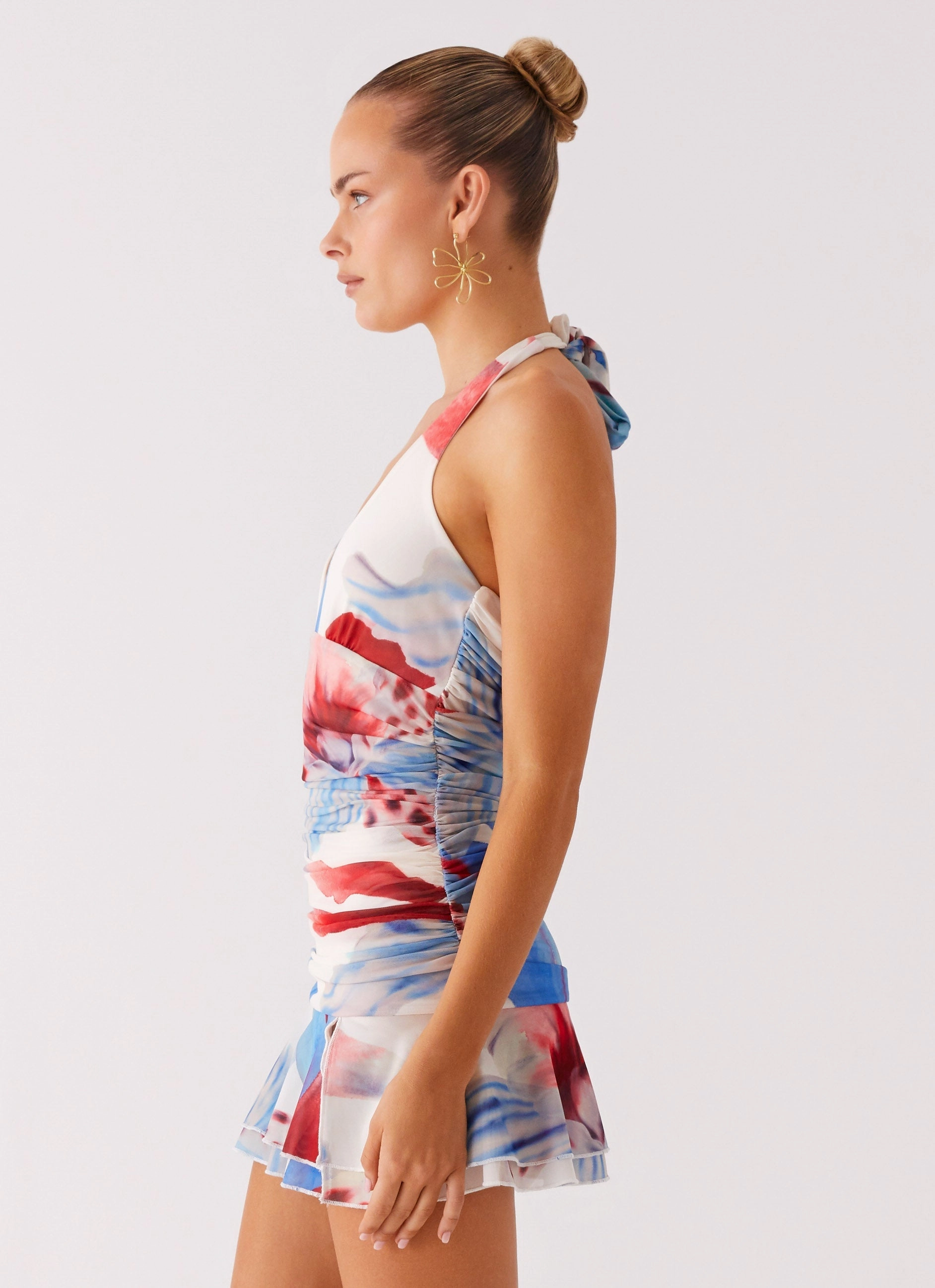 Starlit Night Mini Dress - Deep Sea Bloom Smooth Layering Flare Breeze