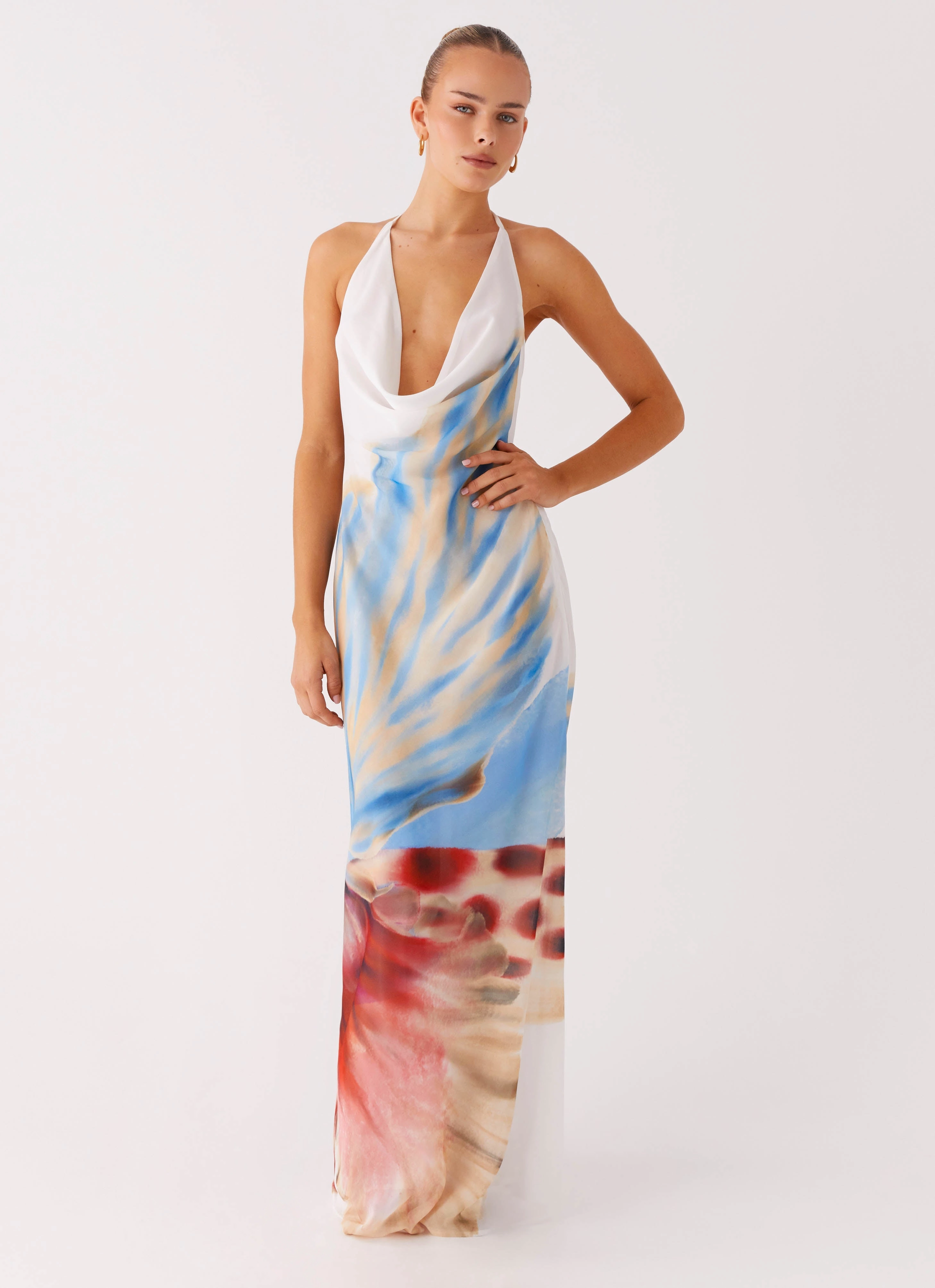 Versatile Style Wear Stars Align Cowl Maxi Dress - White Sea Bloom
