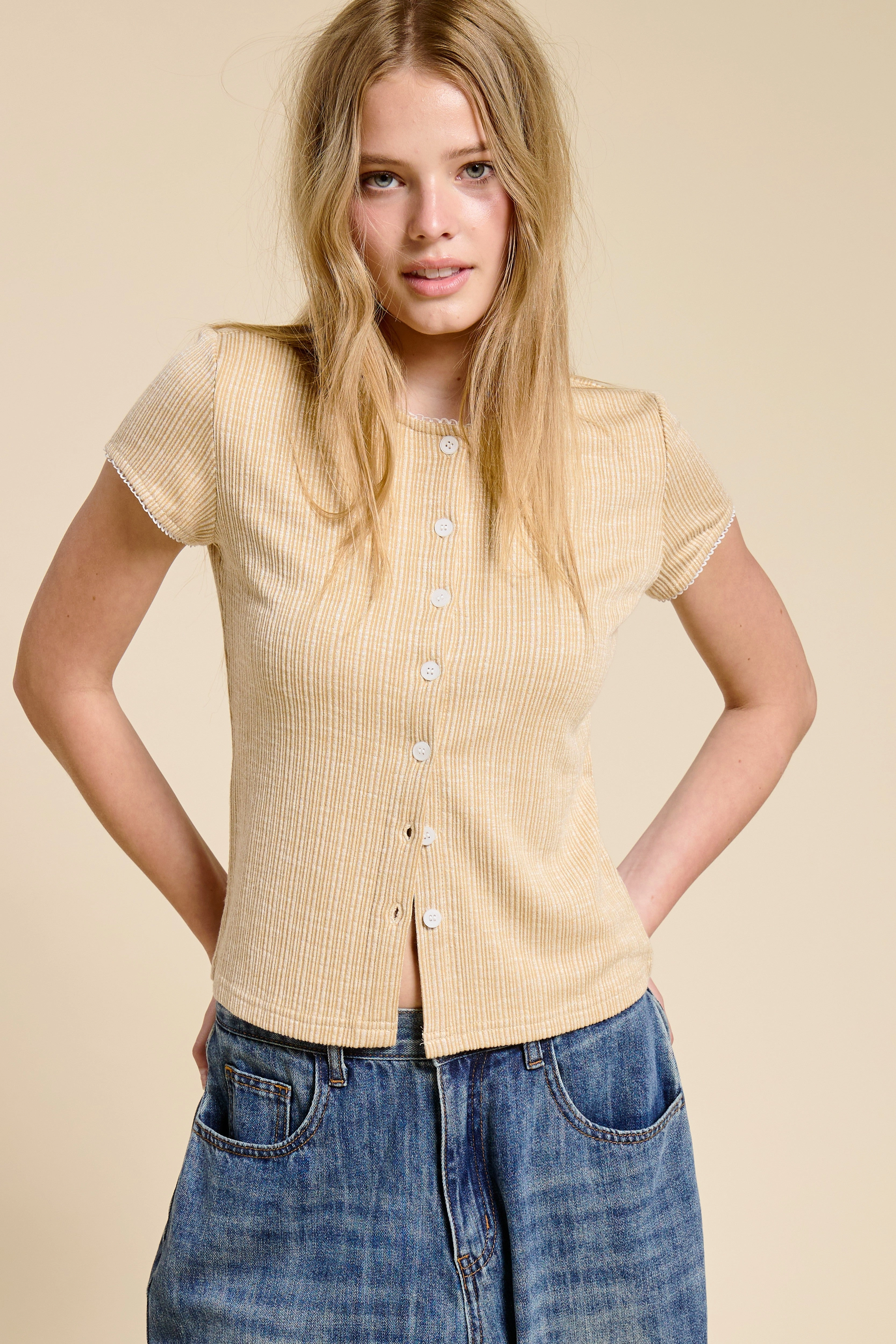 Slim Silhouette Stay With Me Ribbed Top - Sand