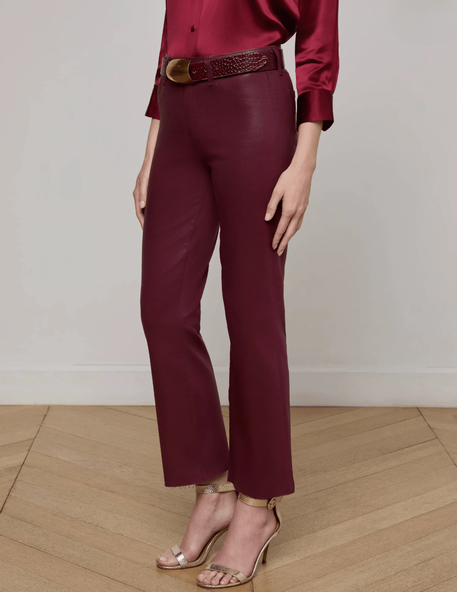 L'AGENCE Kendra High Rise Cropped Coated Jeans In Dark Port Any Time Wear
