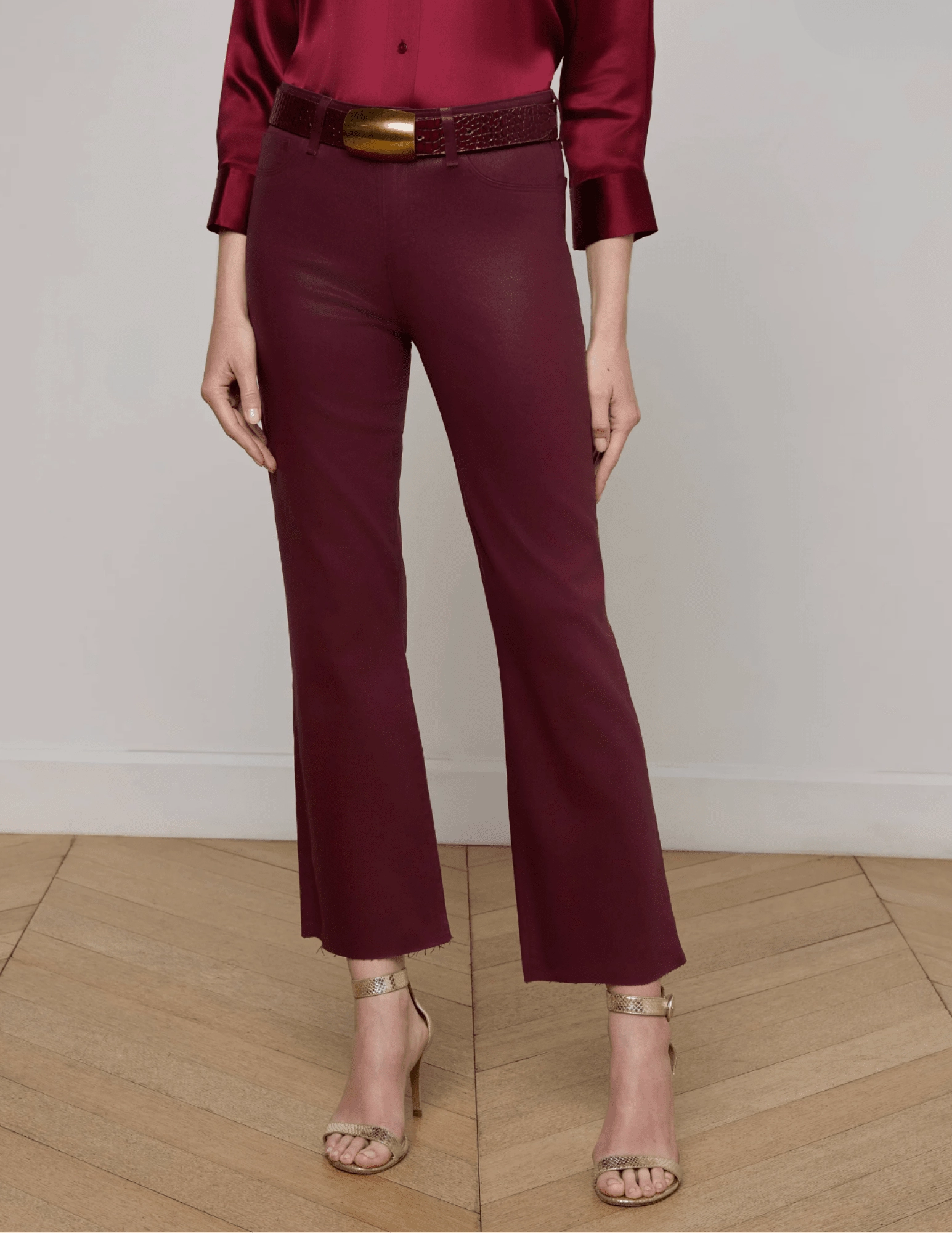 L'AGENCE Kendra High Rise Cropped Coated Jeans In Dark Port Classic Look Quality Basic
