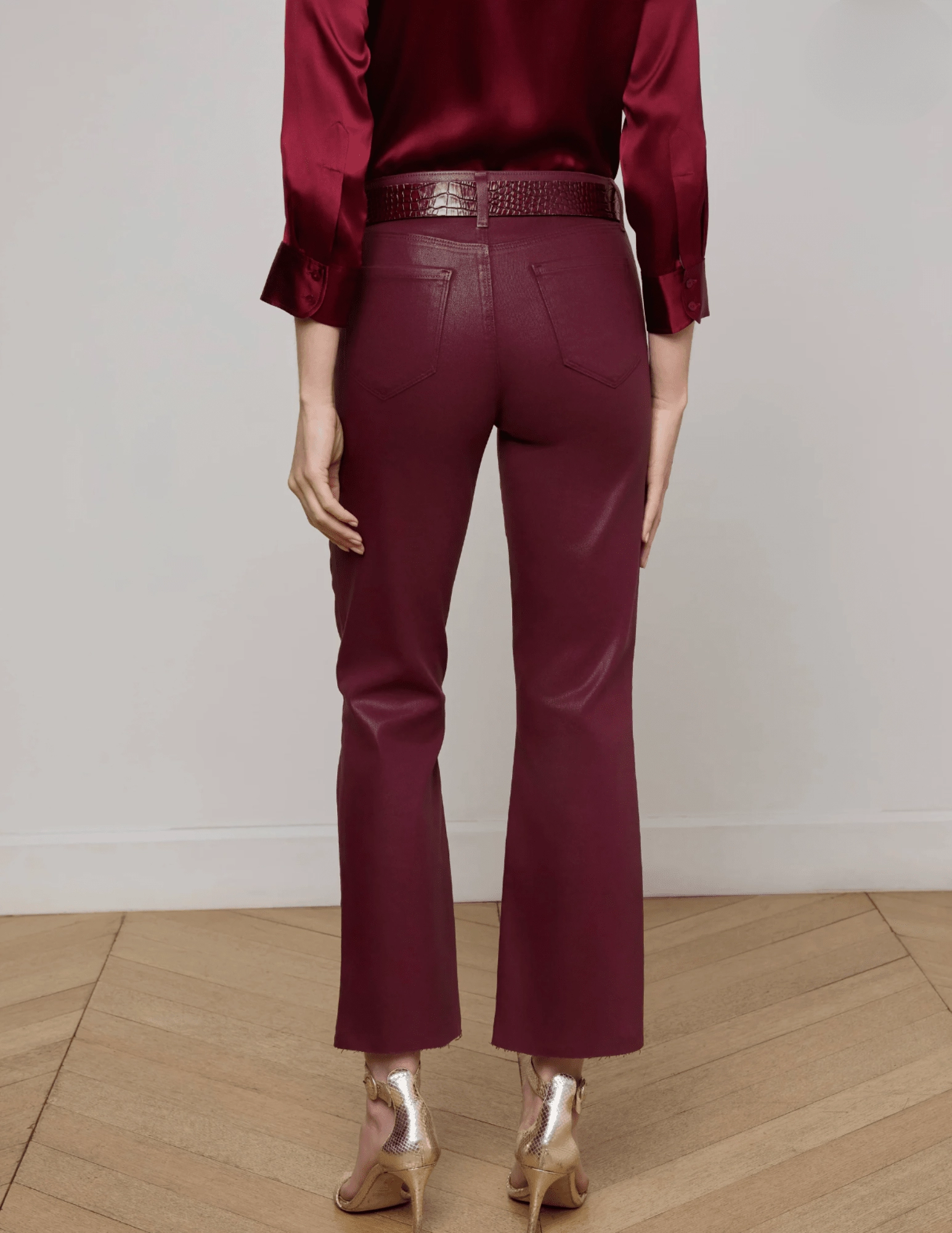 L'AGENCE Kendra High Rise Cropped Coated Jeans In Dark Port Anti Odor Fabric Treatment Stretch Minimalist