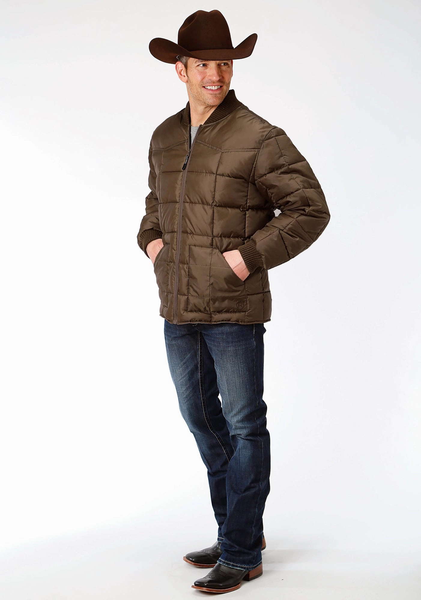 Roper Mens Chocolate Polyester Quilted Insulated Jacket Modern Minimal