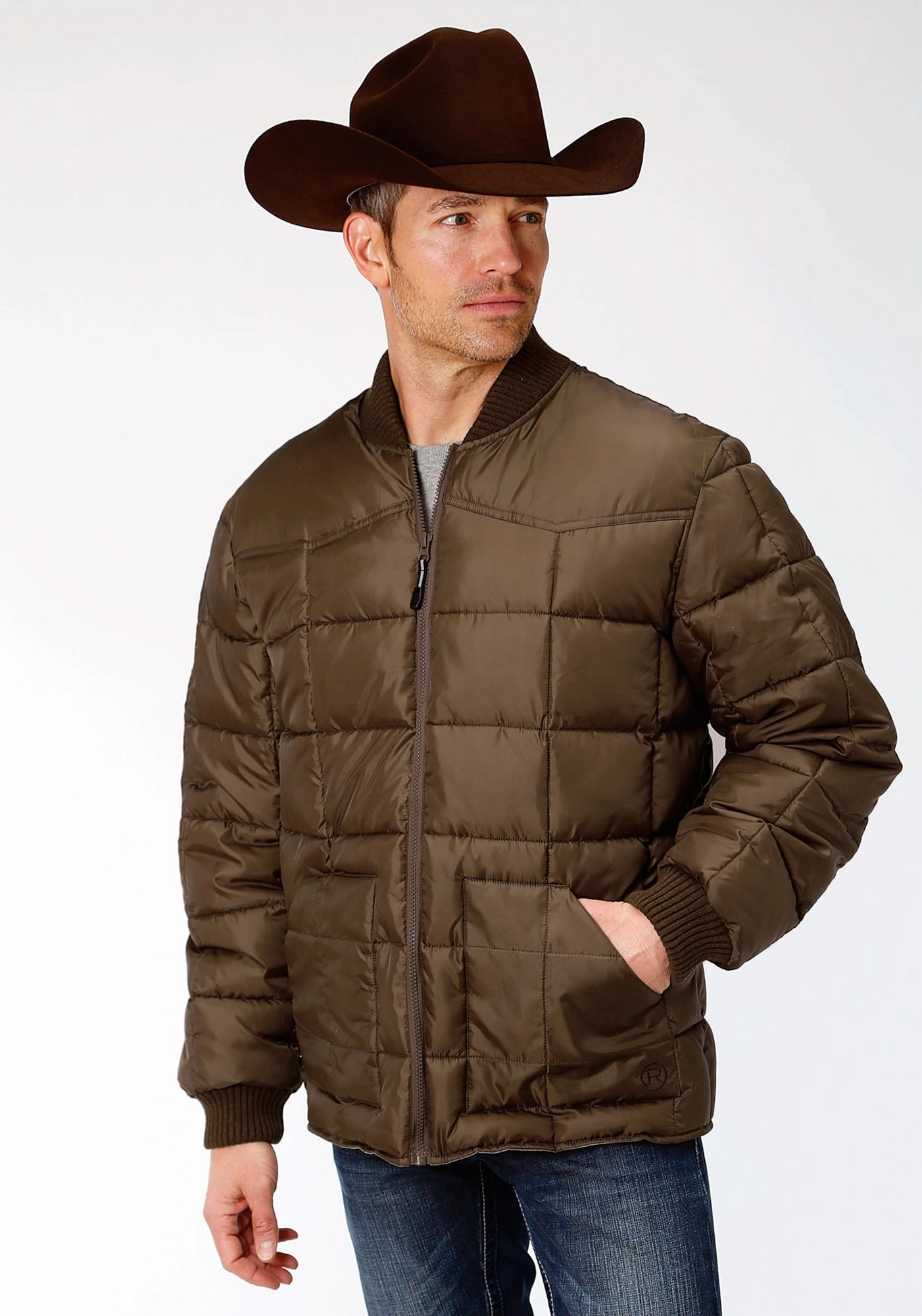 Expandable Side Gussets Airy Layer Fit Roper Mens Chocolate Polyester Quilted Insulated Jacket