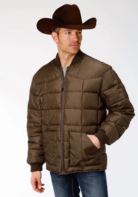 Zippered Vents Microfiber texture Roper Mens Chocolate Polyester Quilted Insulated Jacket