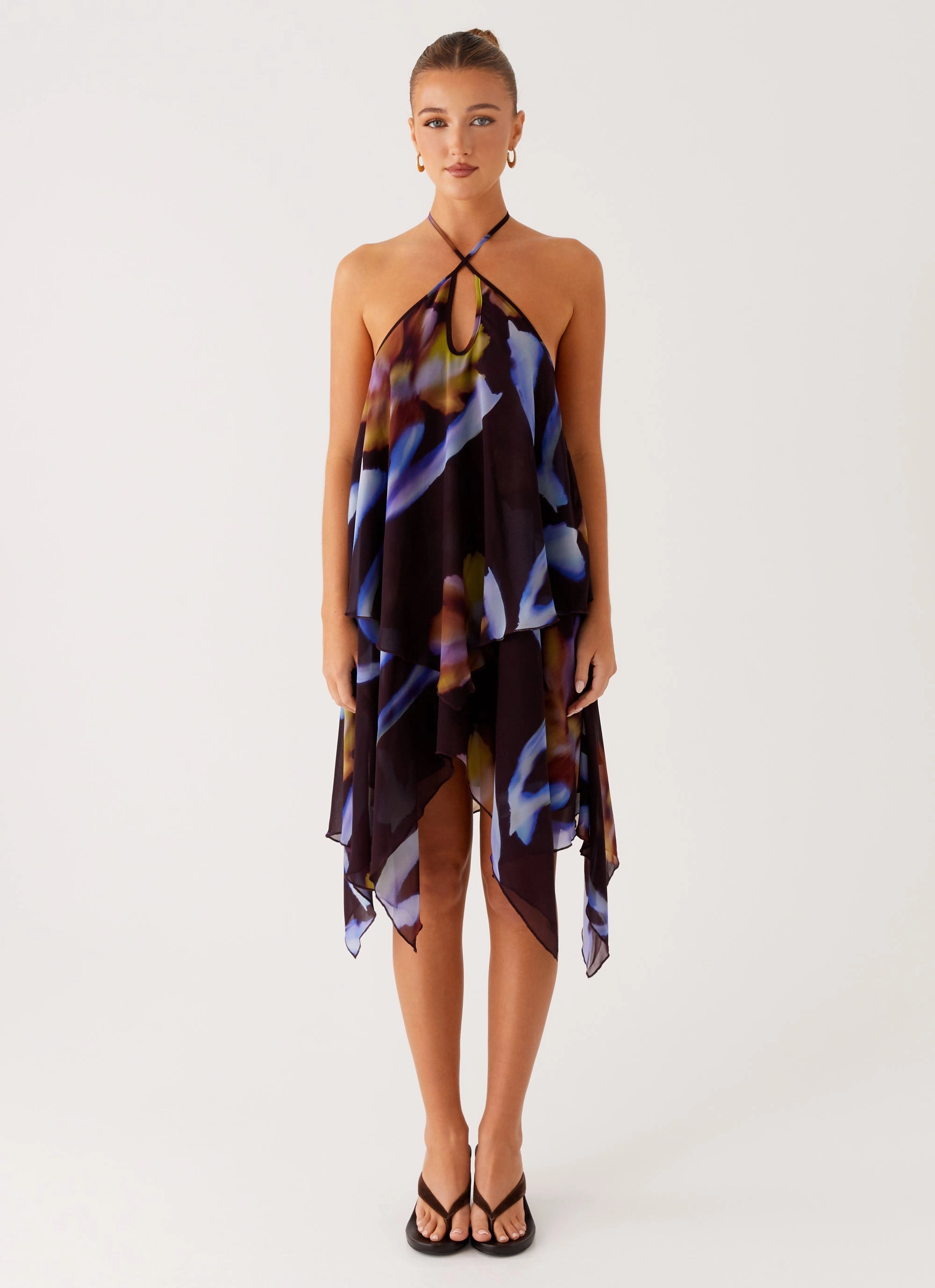 Satin Soft Simple yet sophisticated gown Verbena Midi Dress - Dark Floral