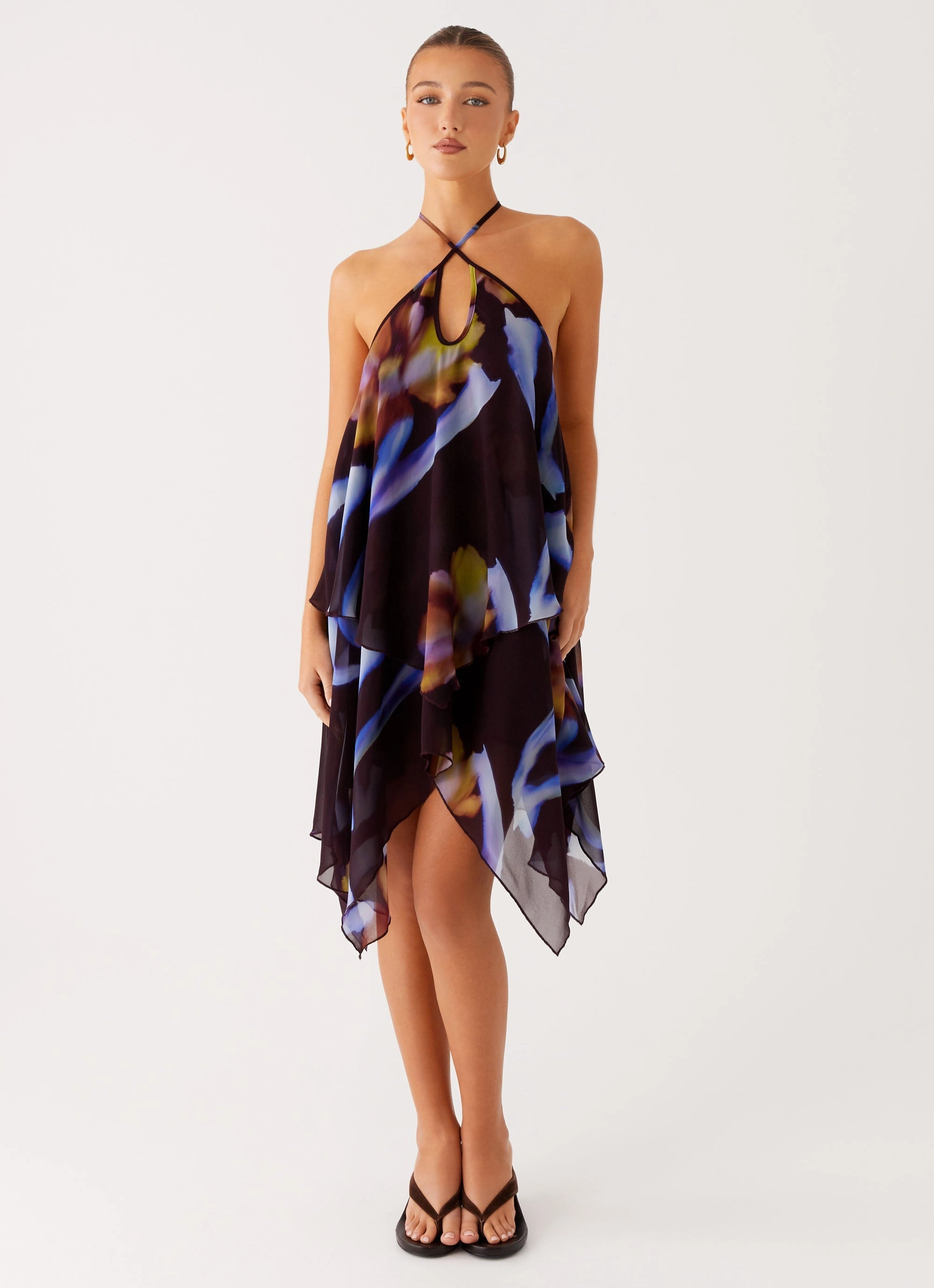 Verbena Midi Dress - Dark Floral Chic and Cozy Wear