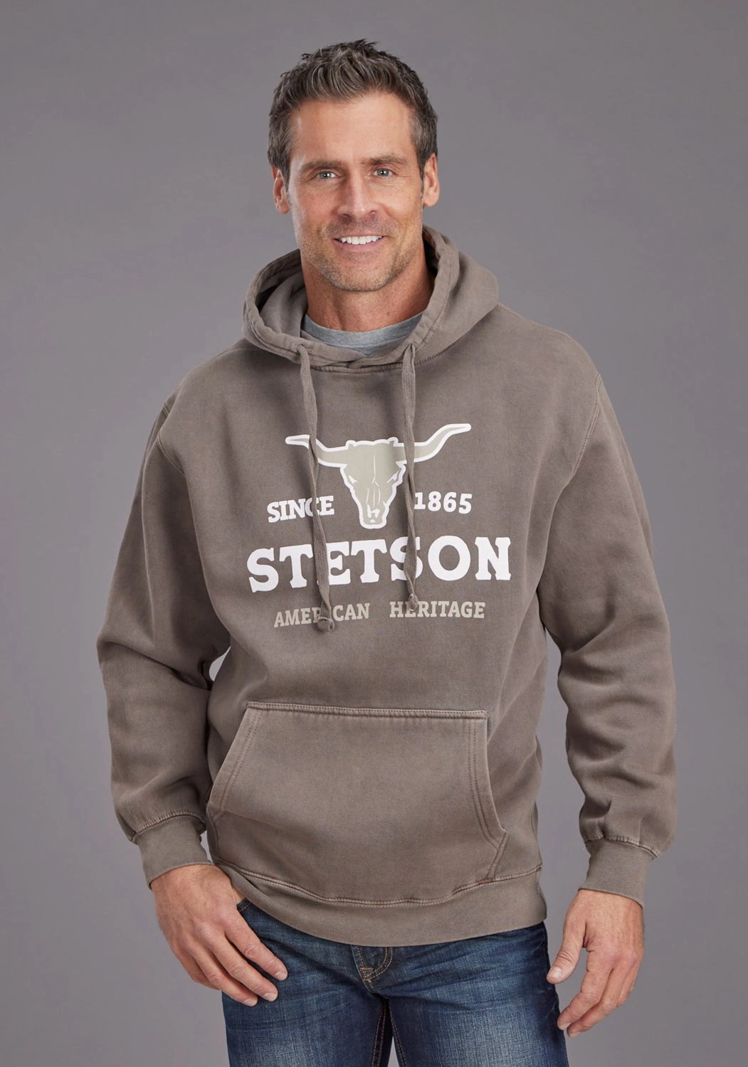 Stetson Mens American Heritage Brown Cotton Blend Hoodie clean design