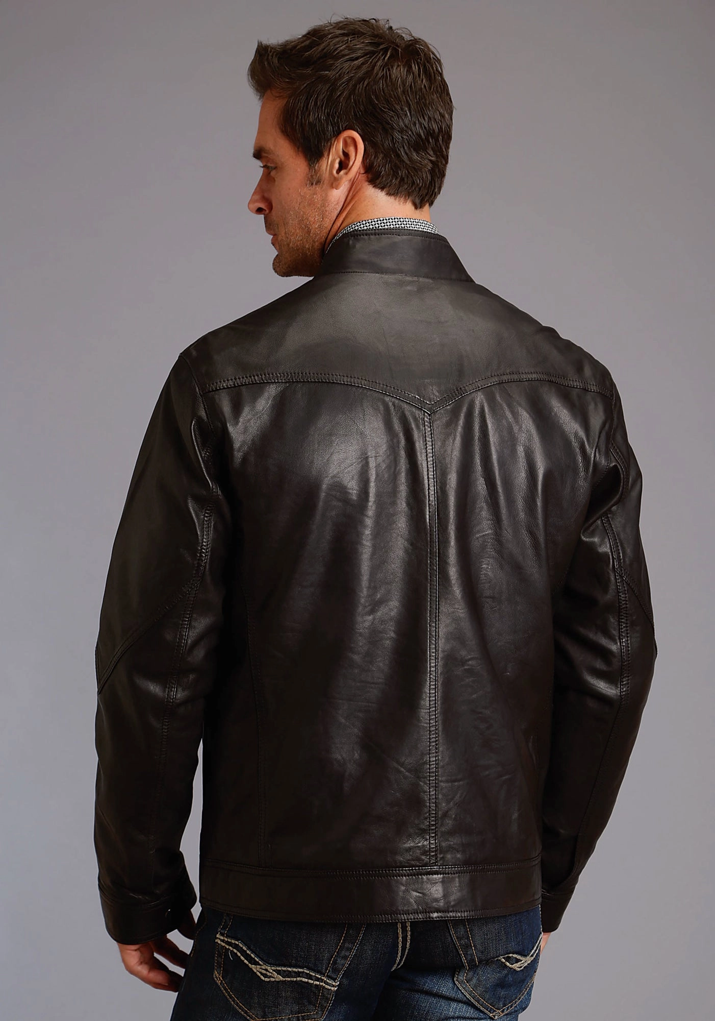 Stetson Mens Black Leather Smooth Bomber Jacket Elasticized Edging