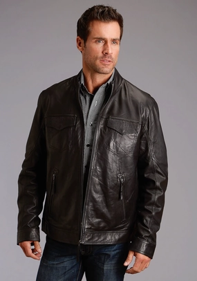 Stetson Mens Black Leather Smooth Bomber Jacket Anti Static Finish Reinforced Seam Durability