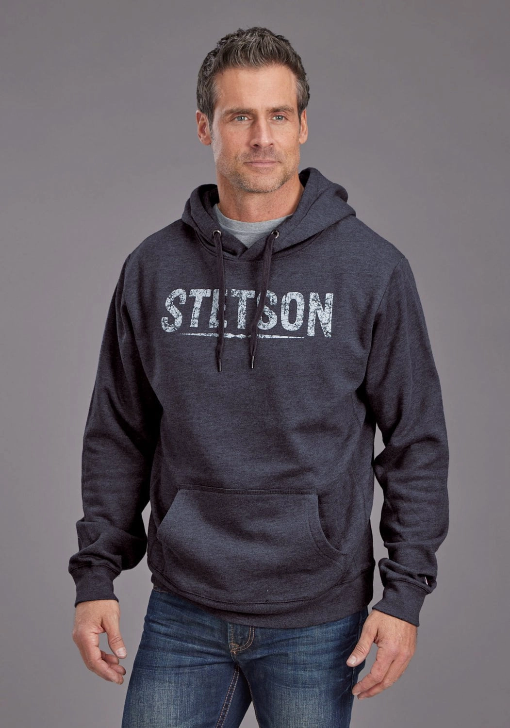 RipResistant Reinforcement Light Pack Option Stetson Mens Block Letter Blue Cotton Blend Hoodie