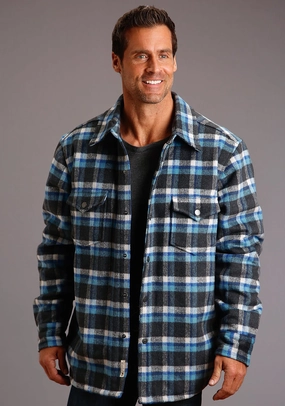 Stetson Mens Blue Wool Blend Quilted Ombre Jacket No Wrinkle Double Buttons