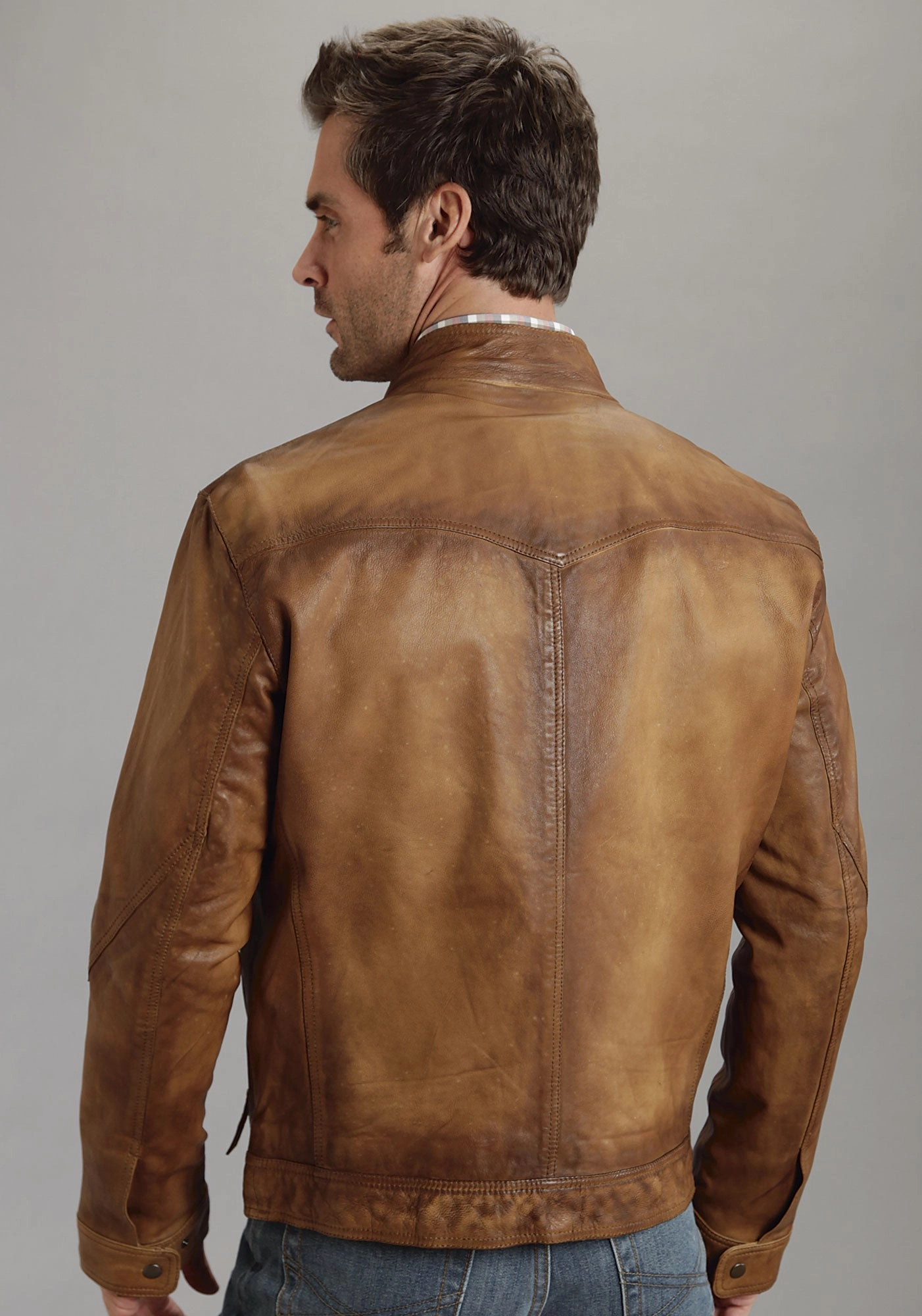 Lightweight Warmth Core Stetson Mens Brown Burnished Leather Jacket Motorcycle Western Zip Front