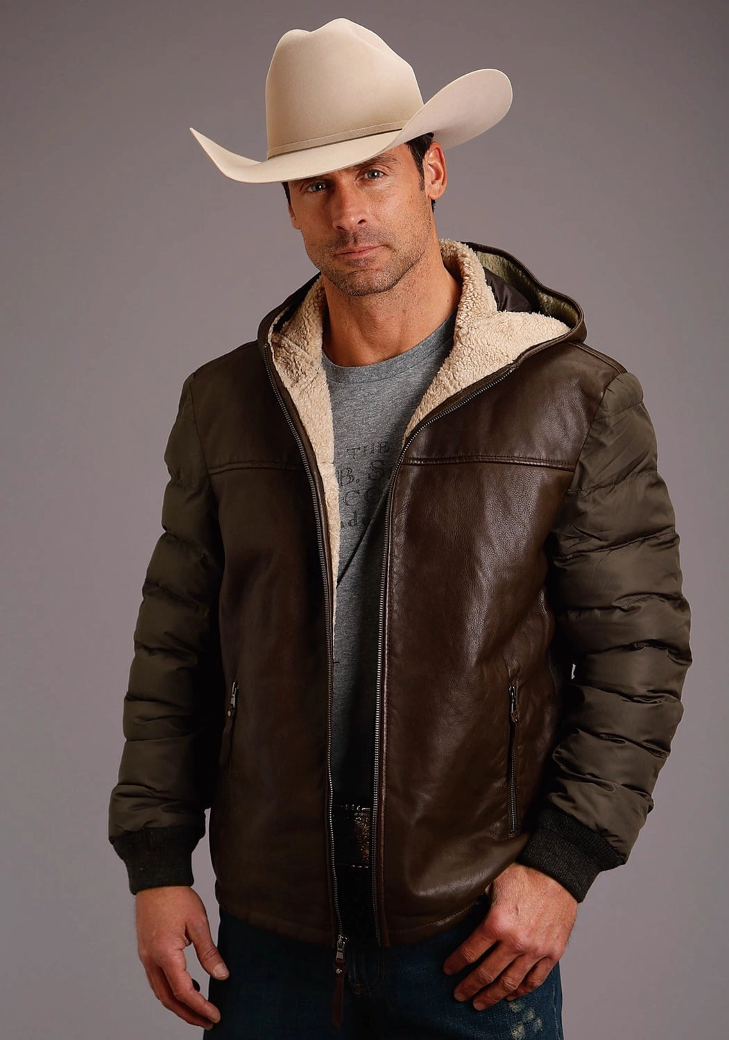 Elasticized Waist Comfy Fit Piece Stetson Mens Brown Leather Puff Sleeves Jacket