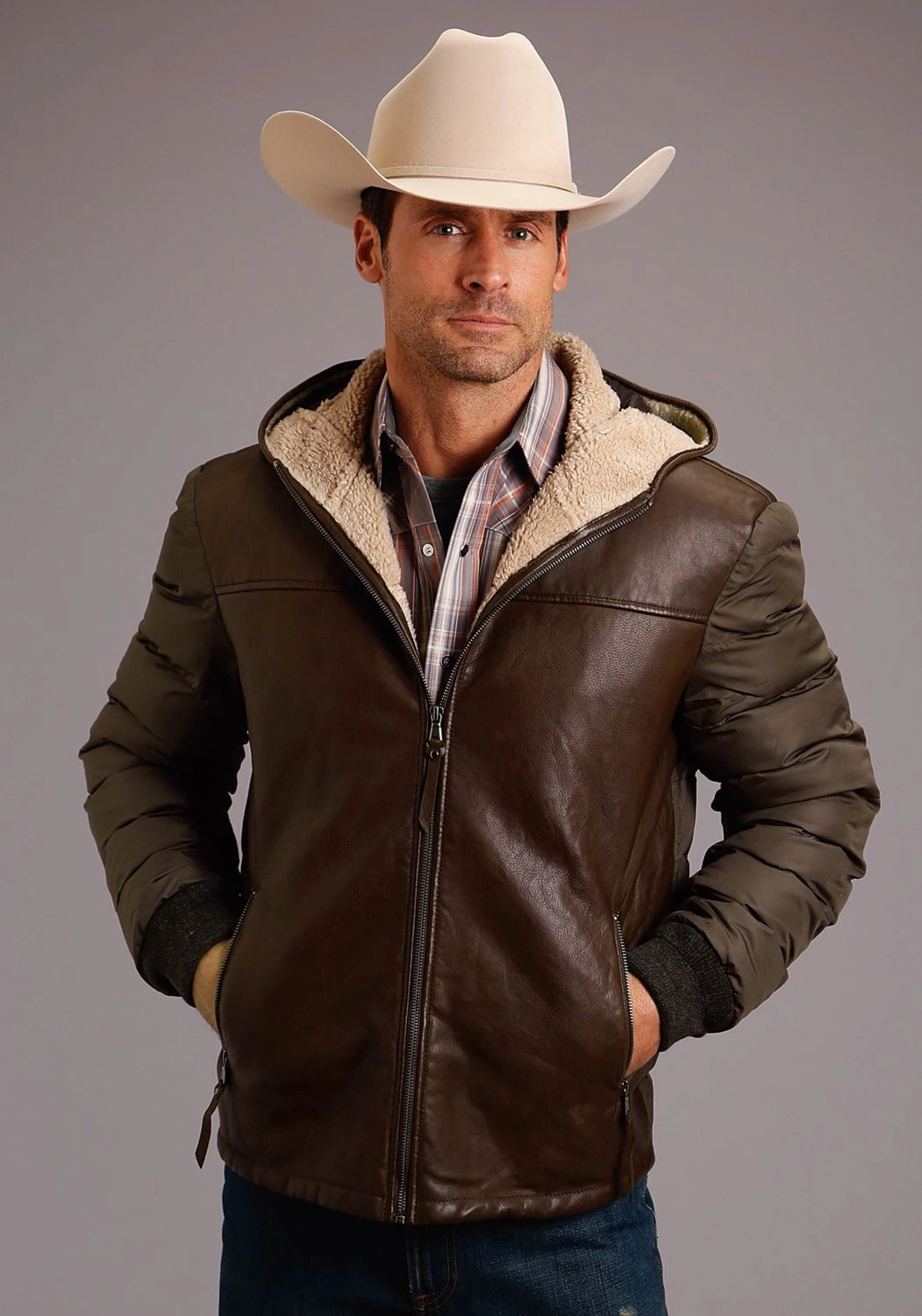 Stetson Mens Brown Leather Puff Sleeves Jacket Go Anywhere Wear