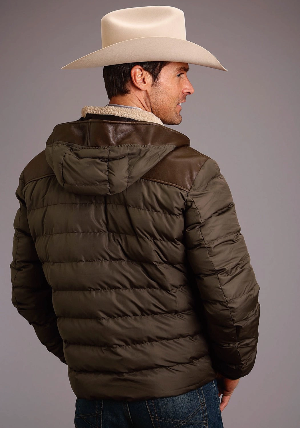 Stetson Mens Brown Leather Puff Sleeves Jacket Heavyweight Durability