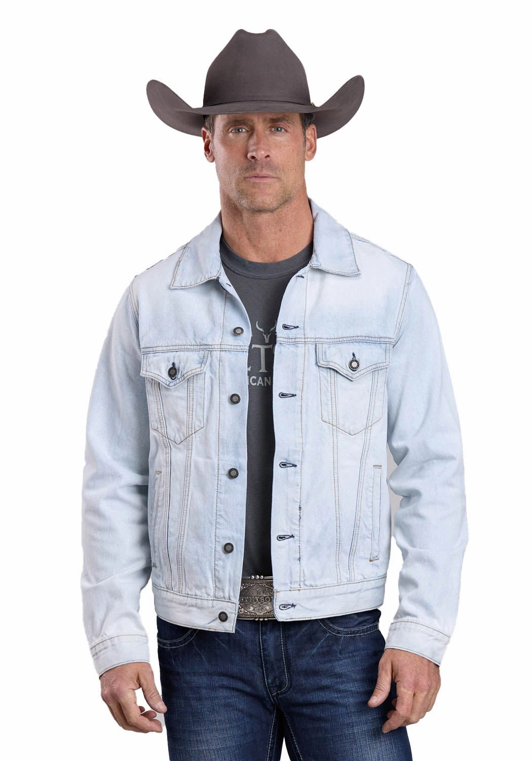 Stetson Mens Denim Trucker Light Blue 100% Cotton Jacket Breathable Lining Design Eco Certified Textiles
