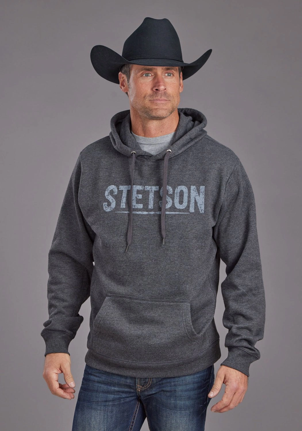 Seamless Bonding Reinforced Seams Stetson Mens Distressed Logo Black Cotton Blend Hoodie