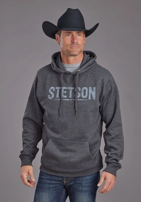 Seamless Bonding Reinforced Seams Stetson Mens Distressed Logo Black Cotton Blend Hoodie