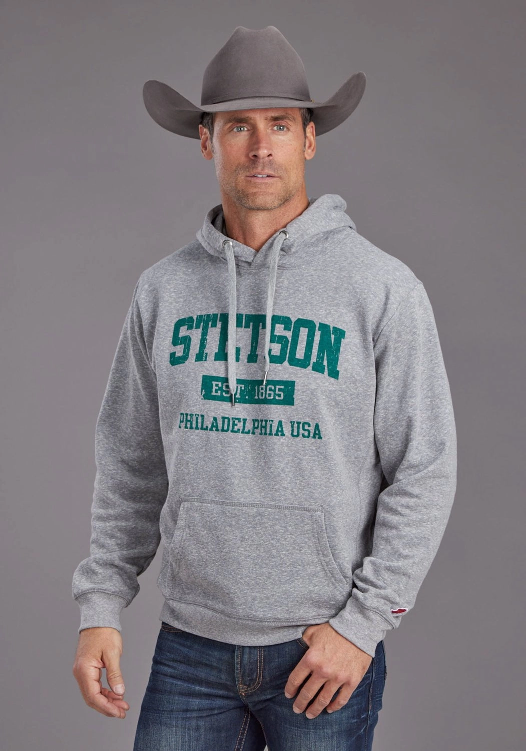 Odor Resistant Fabric Stetson Mens Est 1865 Grey Cotton Blend Hoodie