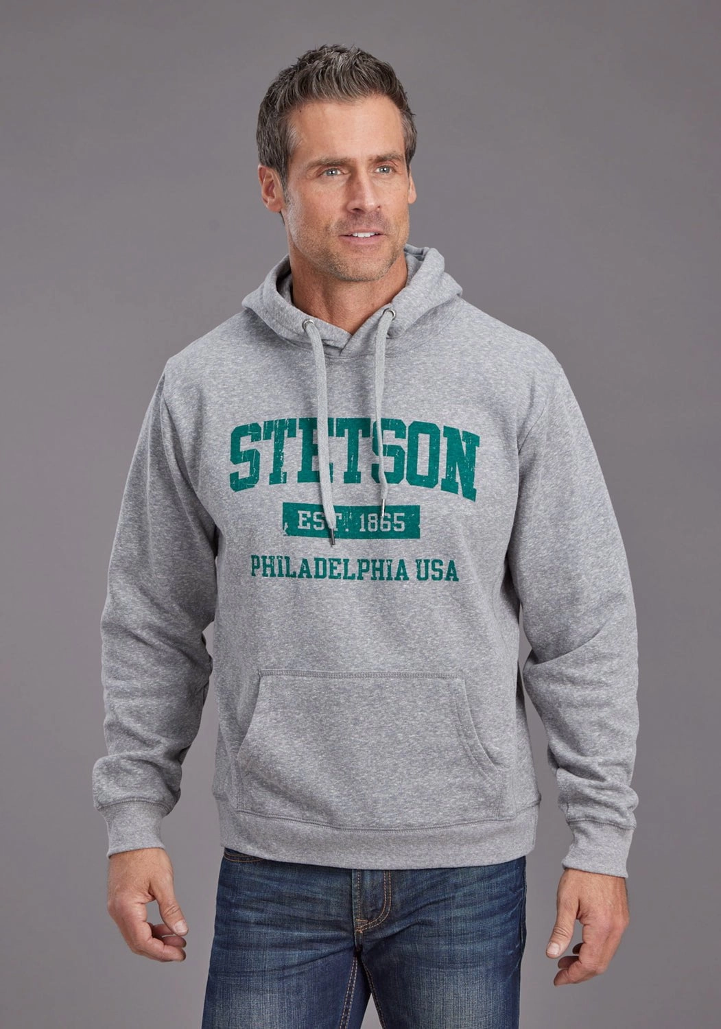 Snag Proof Surface Stetson Mens Est 1865 Grey Cotton Blend Hoodie