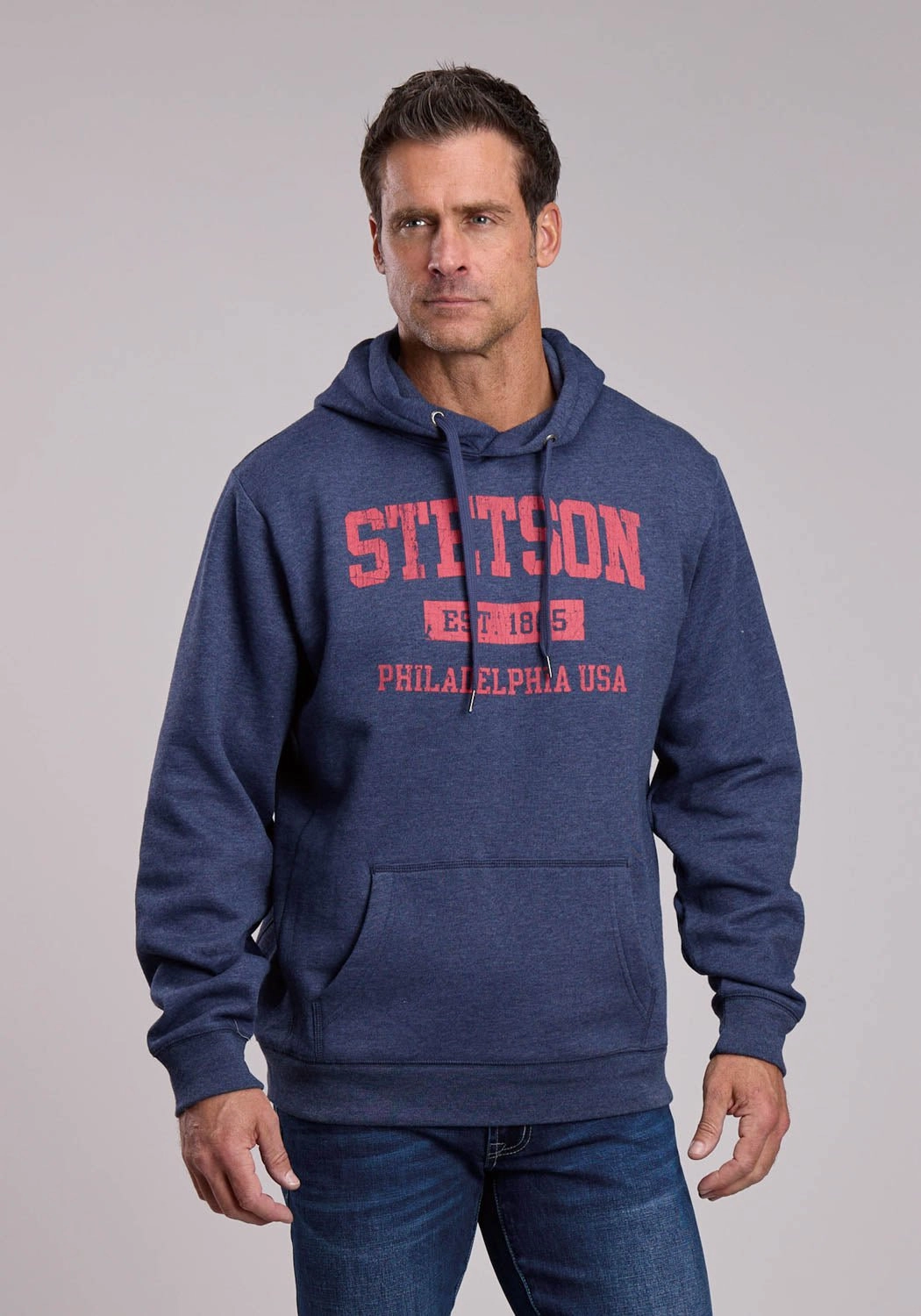 Easy Layering Pocket Placement Stetson Mens Philadelphia Navy Poly/Cotton Hoodie