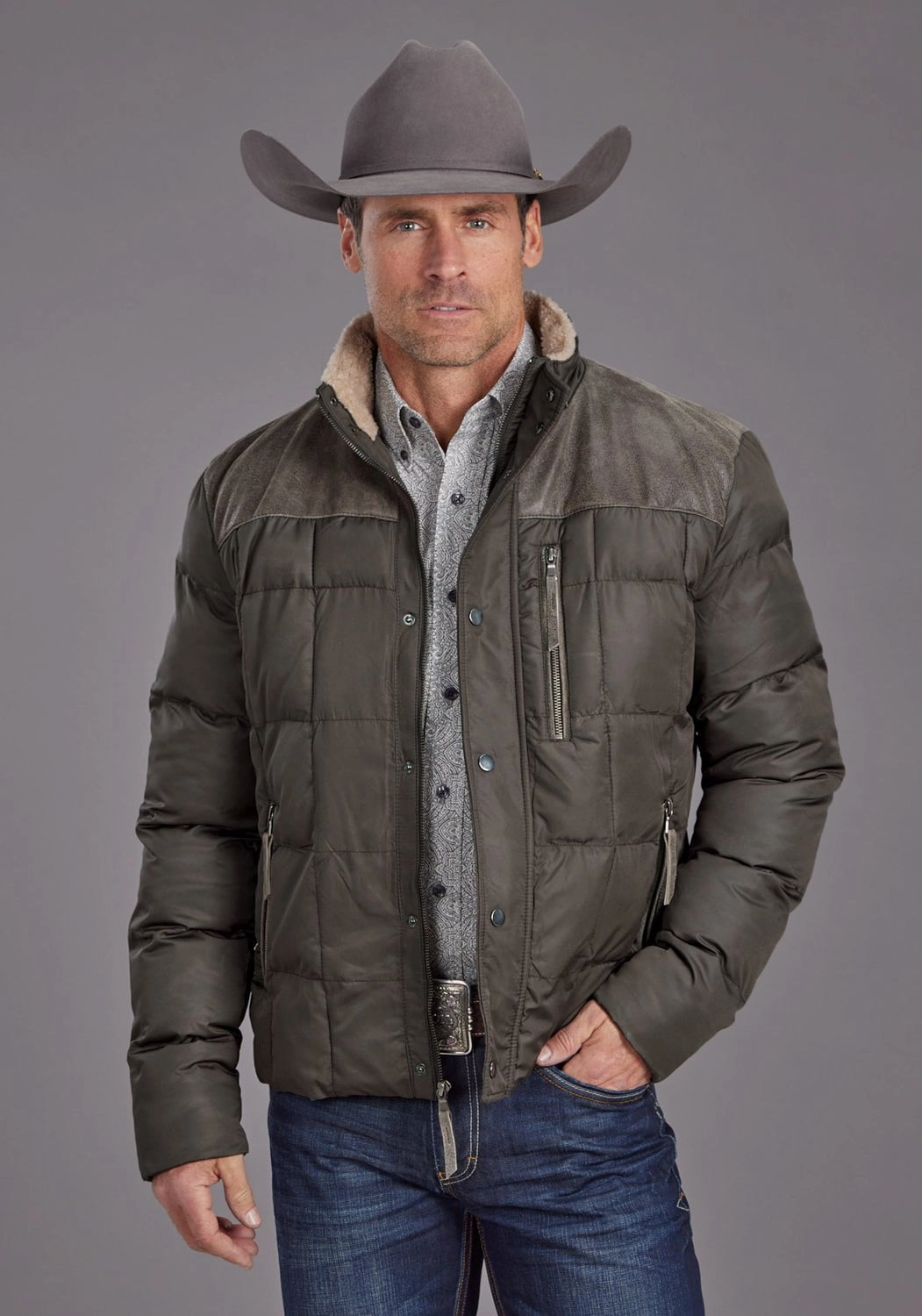 Reinforced Stitching Teflon coating Stetson Mens Quilted Brown 100% Nylon Insulated Jacket