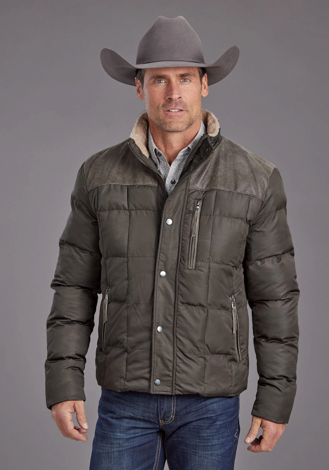 Stetson Mens Quilted Brown 100% Nylon Insulated Jacket Unisex Casual Fit Weather Friendly
