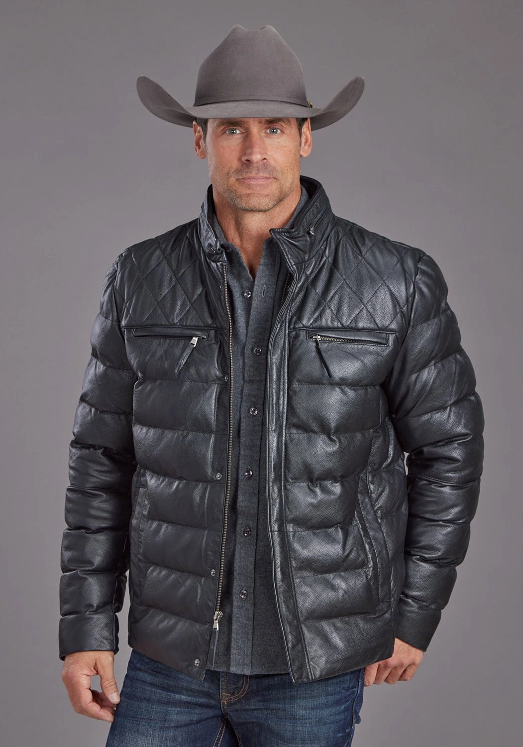 Ultra Soft Brushed Interior Ventilation System Stetson Mens Quilted Smooth Black Leather Insulated Jacket