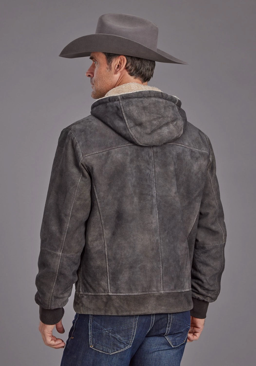 Stetson Mens Sherpa Hooded Brown Leather Leather Jacket Soft Weather Wear