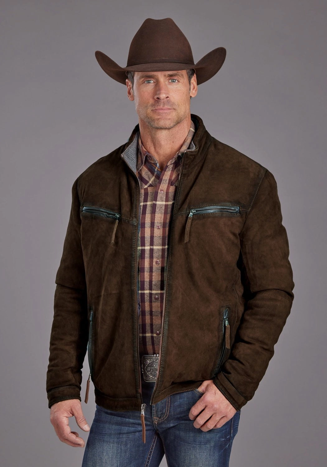 AbrasionResistantEdging Stetson Mens Smoother Moto Burnt Brown Leather Leather Jacket