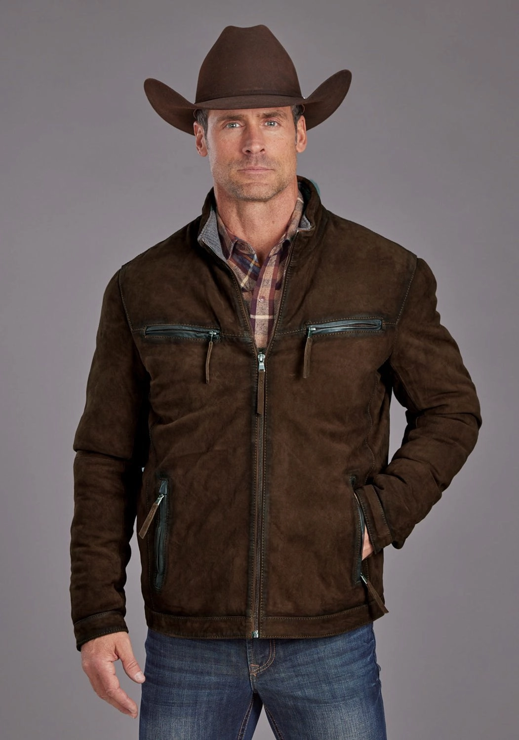 Windproof Design Stetson Mens Smoother Moto Burnt Brown Leather Leather Jacket