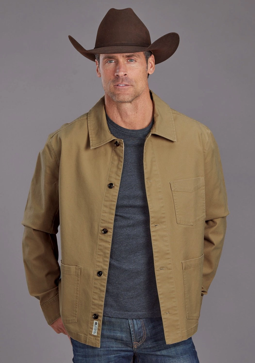 Stetson Mens Solid Canvas Camel Cotton Blend Cotton Jacket Weekday Street Look