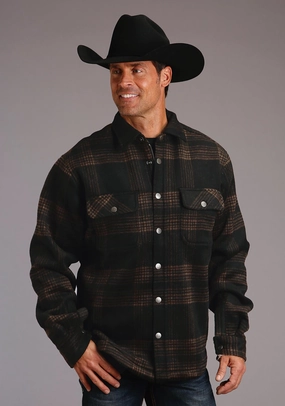 Stetson Mens Western Plaid Brown/Black Wool Blend Wool Jacket Wardrobe Essential Casual Fit Silhouette