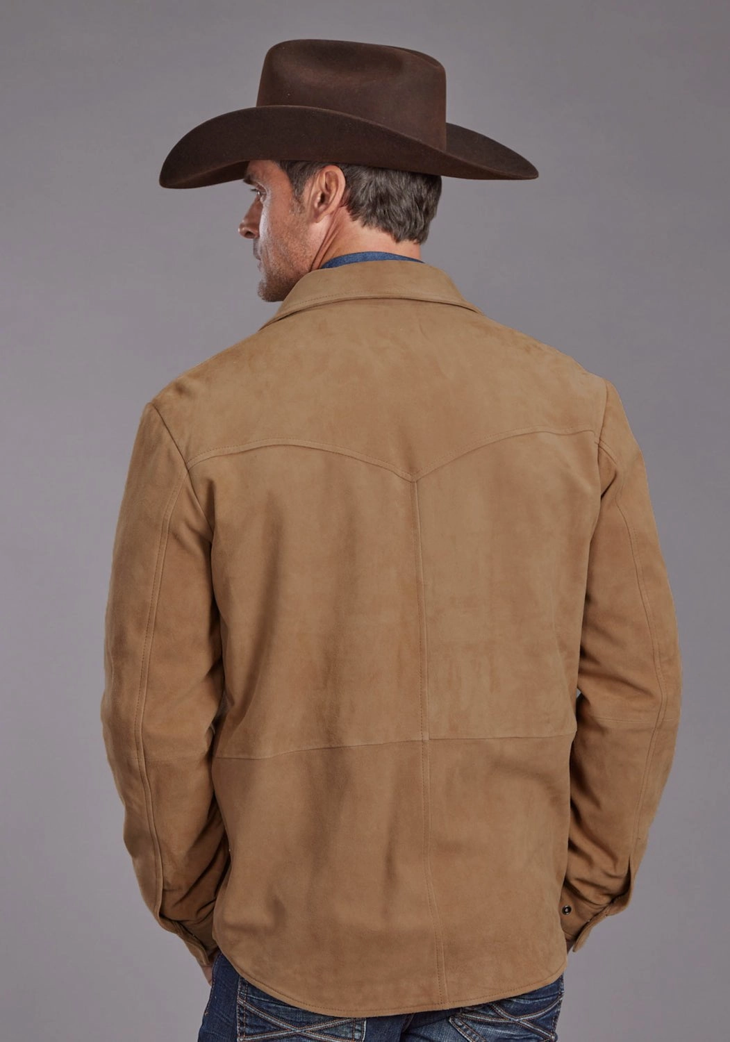 Stetson Mens Western Shirt Tan Leather Leather Jacket Ergonomic Shoulder Fit Body Mapped Ventilation