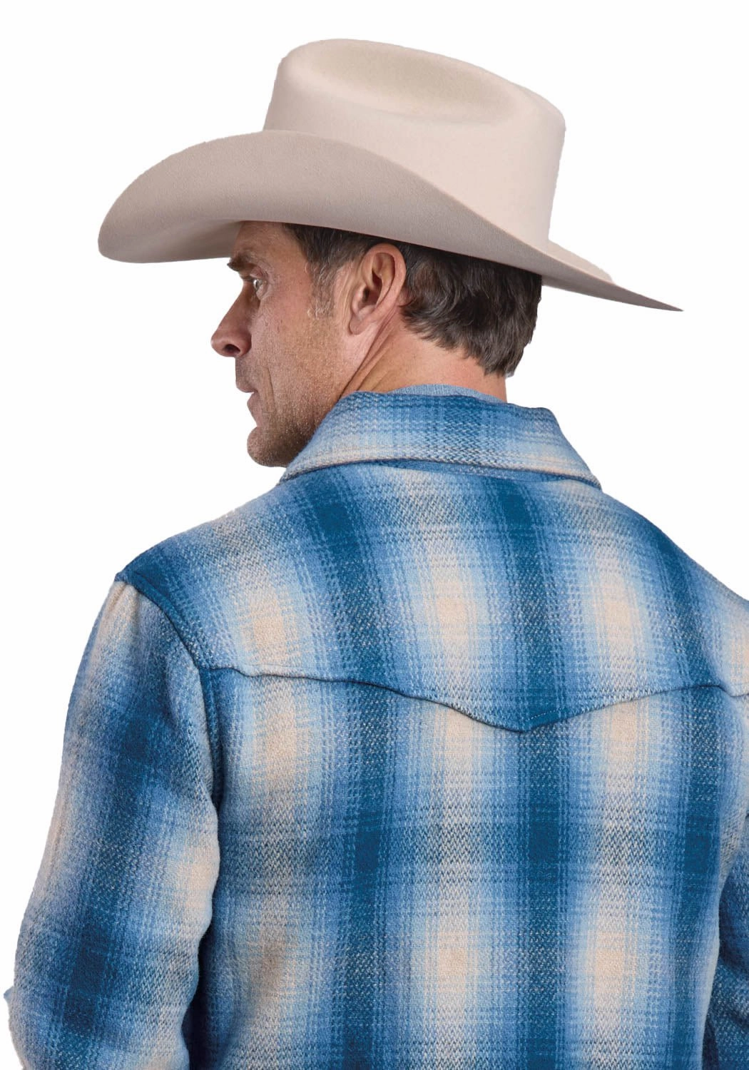 Shock Absorbent Padding Stetson Mens Wooly Plaid Shirt Blue/White 100% Wool Wool Jacket