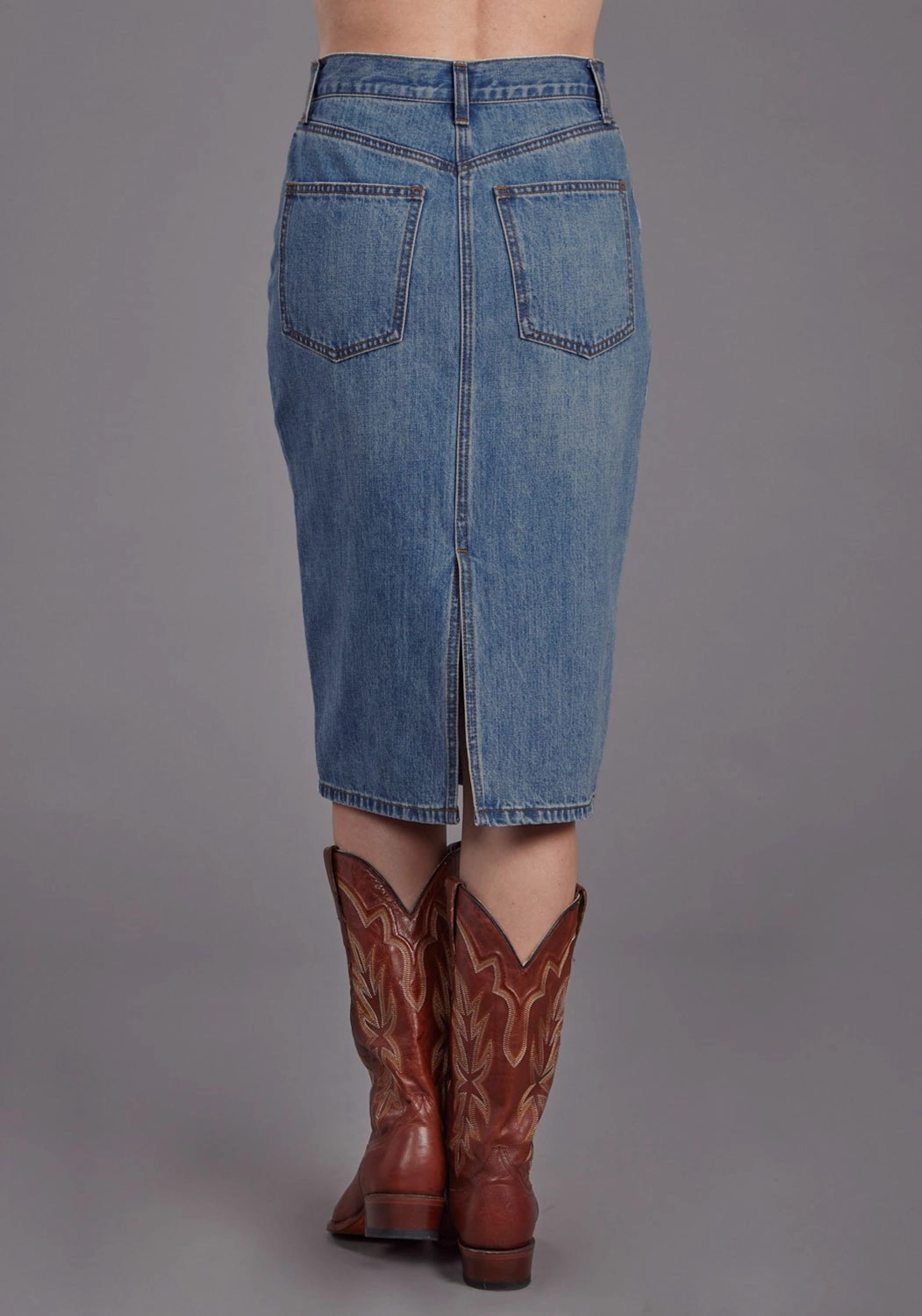 Stetson Womens Asymmetrical Seam Medium Wash 100% Cotton Skirt Outdoor Outfit