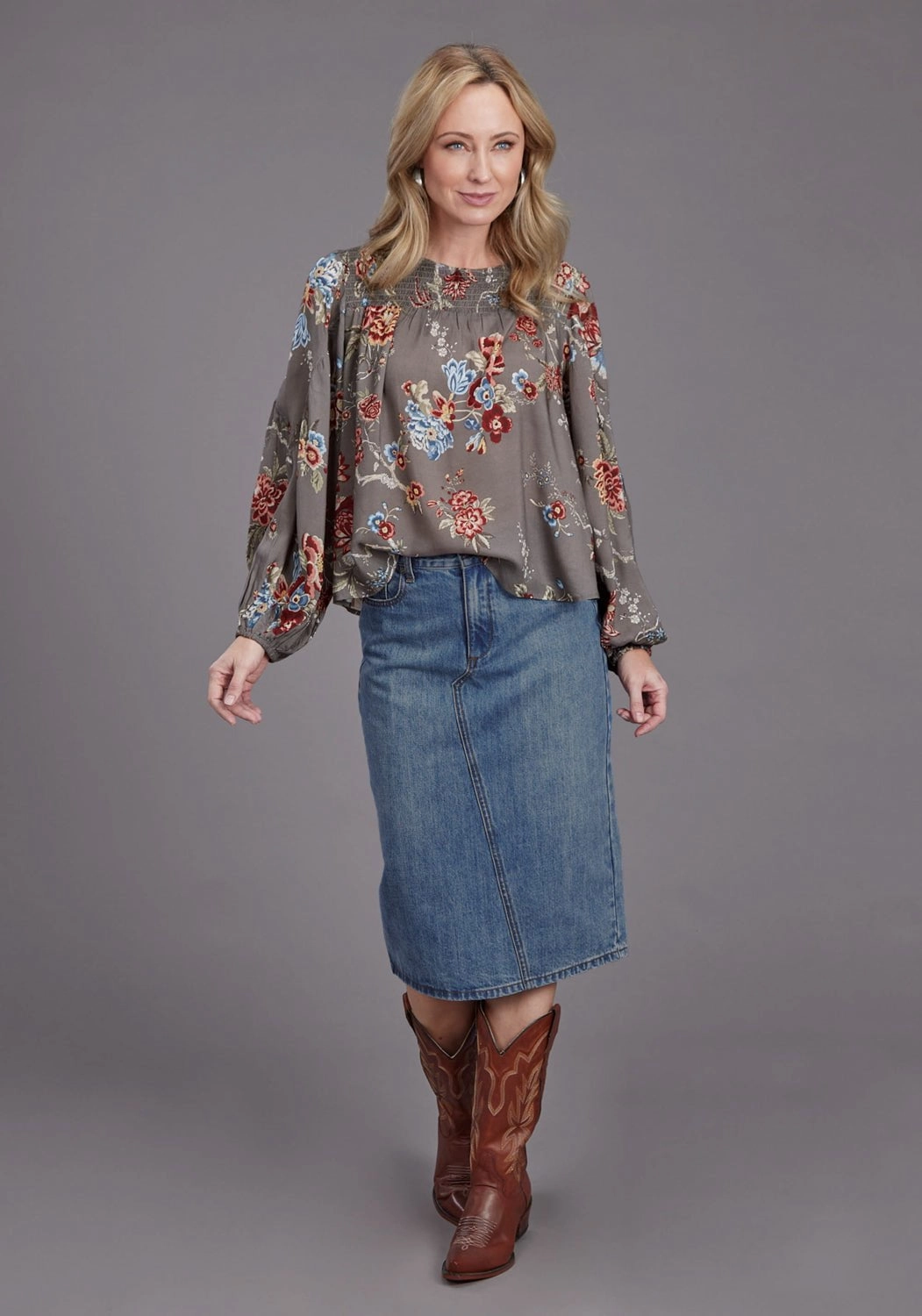 Stetson Womens Asymmetrical Seam Medium Wash 100% Cotton Skirt muted tone