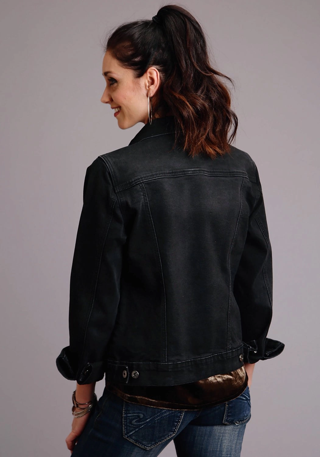 Stetson Womens Black Cotton Blend Denim Stretch Jacket Windproof Construction