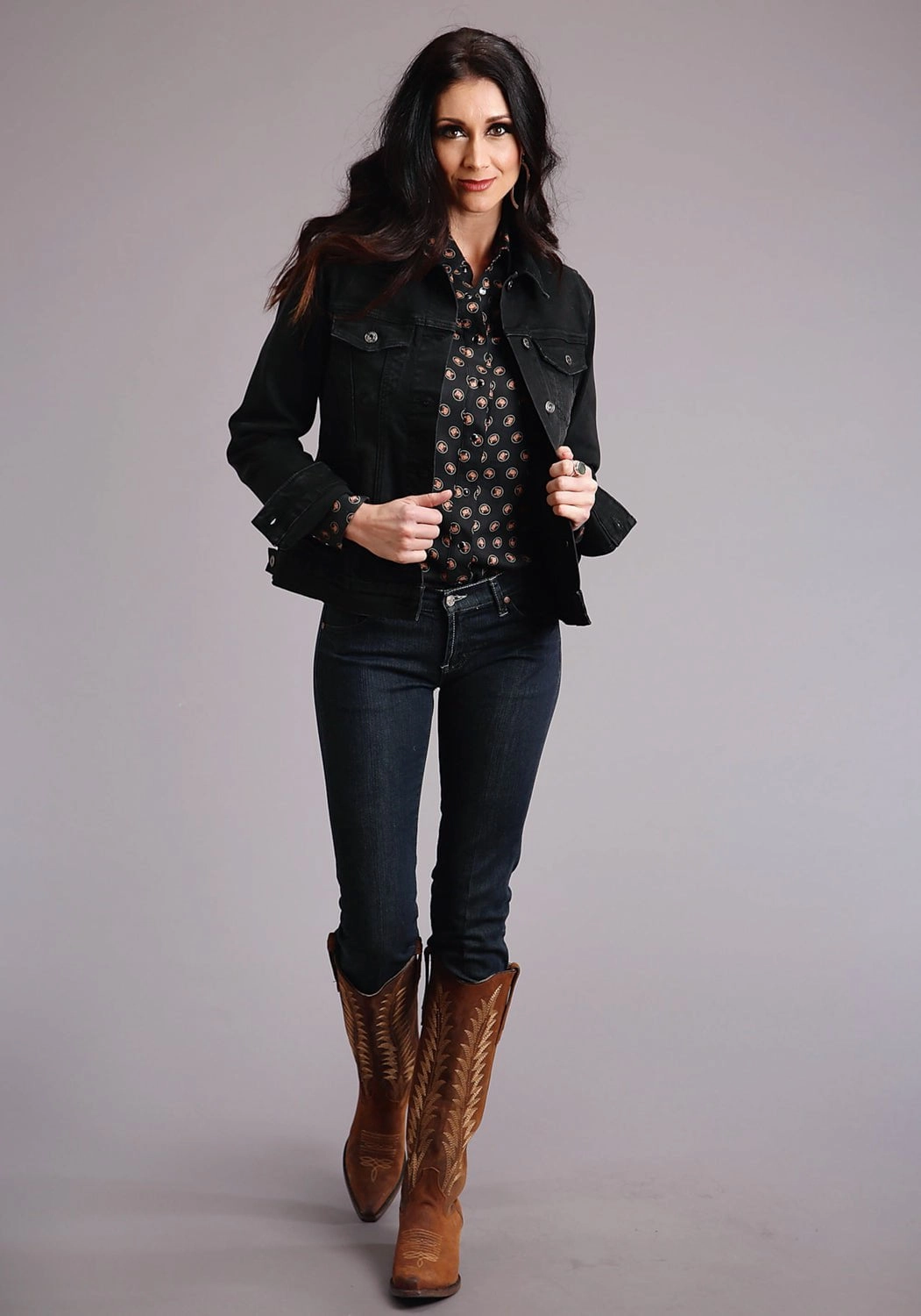 ExpandableSideGussets Stetson Womens Black Cotton Blend Denim Stretch Jacket