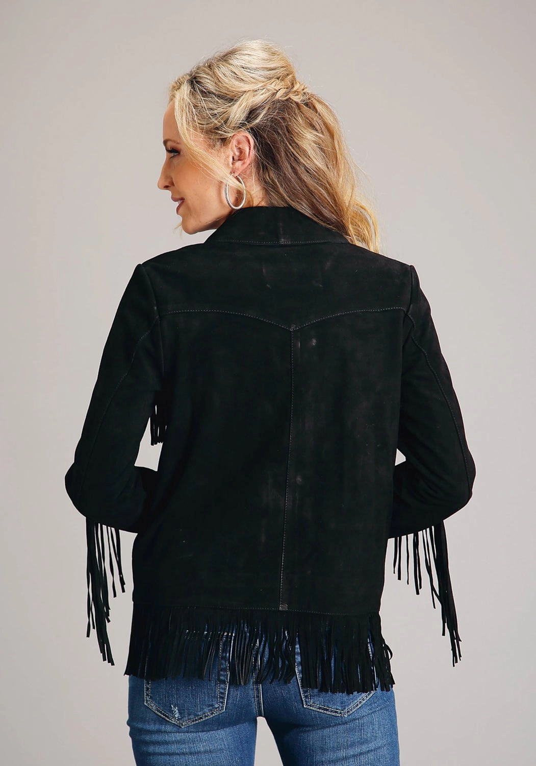 Stetson Womens Black Leather Lamb Fringe Jacket Modular Layering System