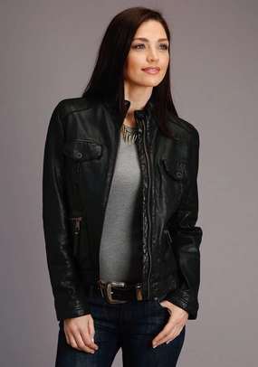 Temperature Balancing Layer Stetson Womens Black Leather Smooth Pockets Jacket