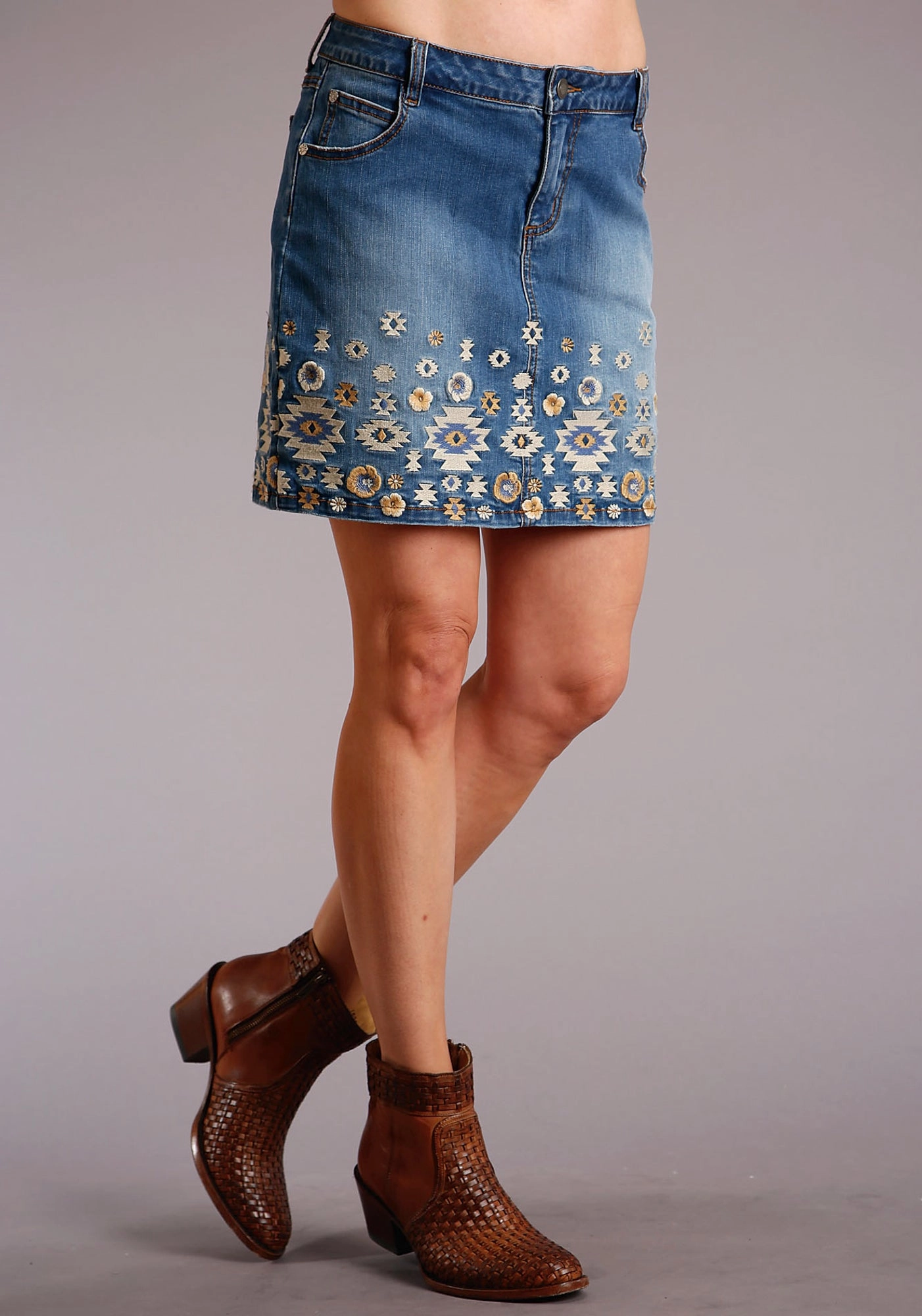 Stetson Womens Blue Cotton Blend Aztec Floral Stitch Skirt Season To Season