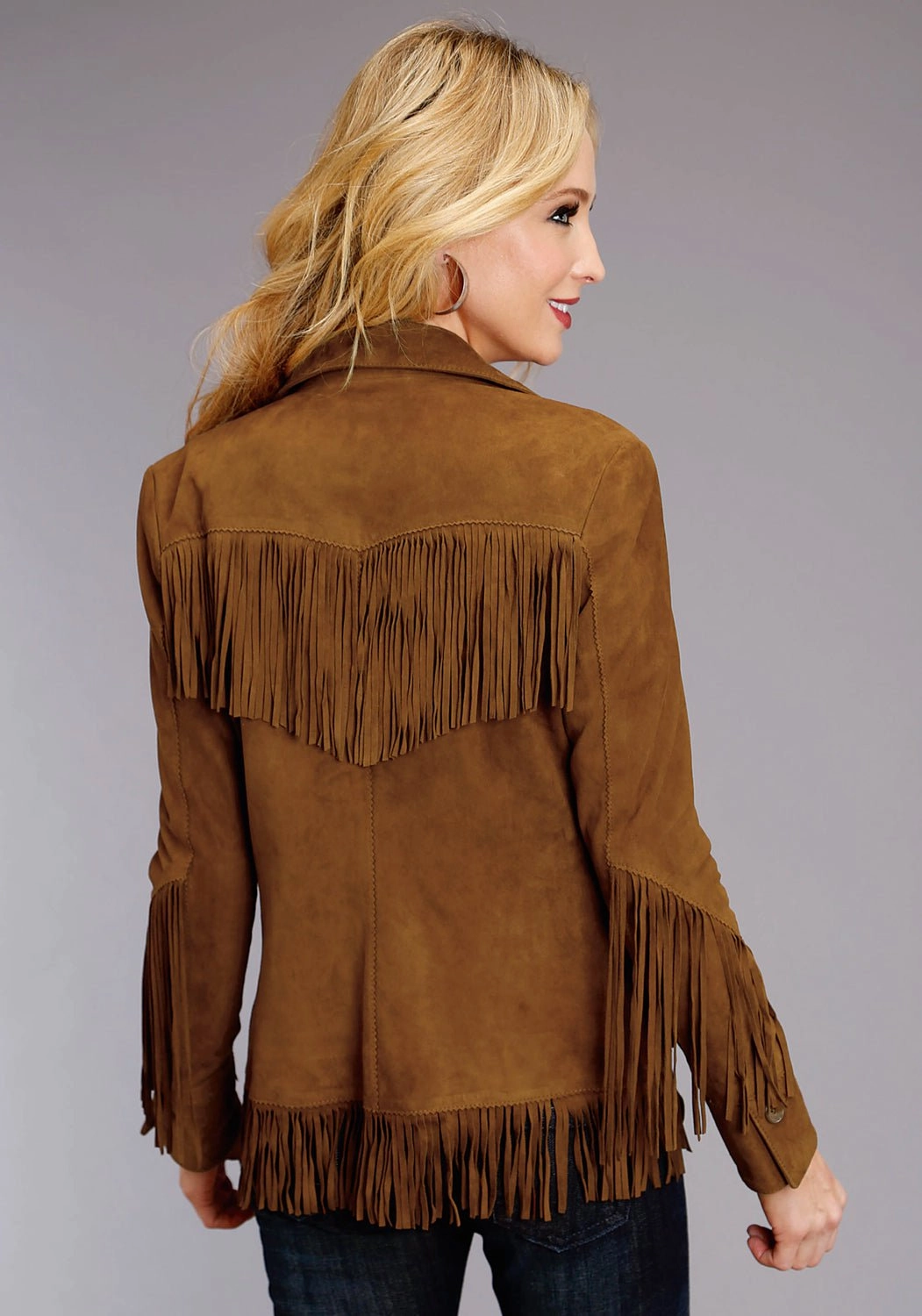 Multi Pocket Utility Stetson Womens Brown Leather Lamb Suede Fringe Jacket