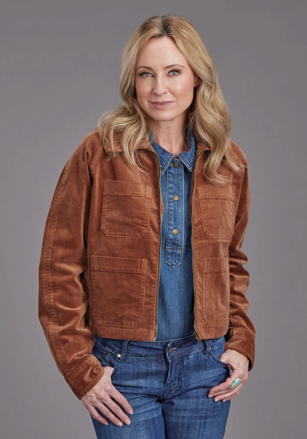 Stetson Womens Corduroy Raglan Brown Cotton Blend Cotton Jacket Compression Storage