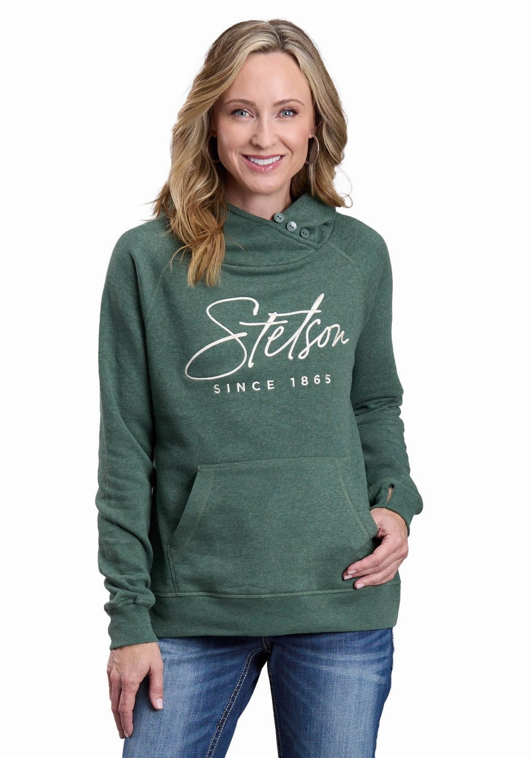 Stetson Womens Embroidered Since 1865 Forest Green Cotton Blend Hoodie City Ready Style