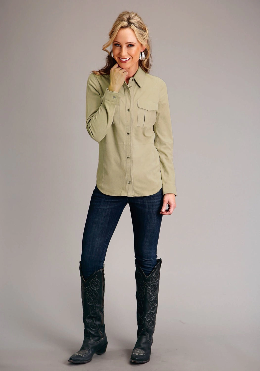 Stetson Womens Flap Pockets Cream Leather Leather Jacket NonRestrictiveCut